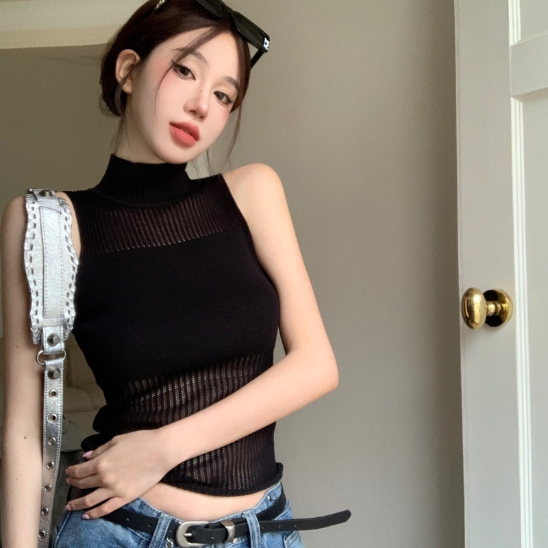 COZOK Áo Dệt Kim Sát Nách Cổ Lọ Co Giãn Gợi Cảm Hợp Thời Trang