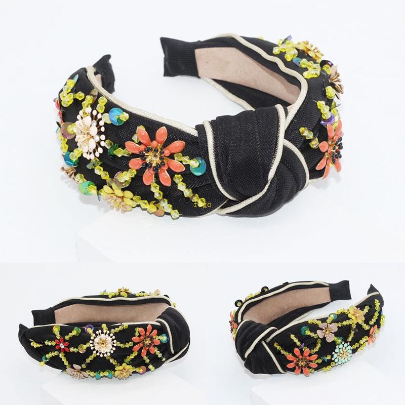 Băng Đô Cài Tóc Bản Rộng Bằng Kim Loại Pha Lê Họa Tiết Hình Học Thắt Nút Phong Cách Bohemian Cổ Điển