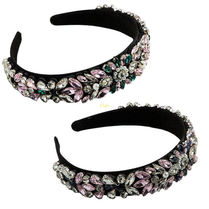 Flgo Băng Đô Bản Rộng Đính Đá Ngọc Trai Phối Màu Tương Phản Cho Nữ