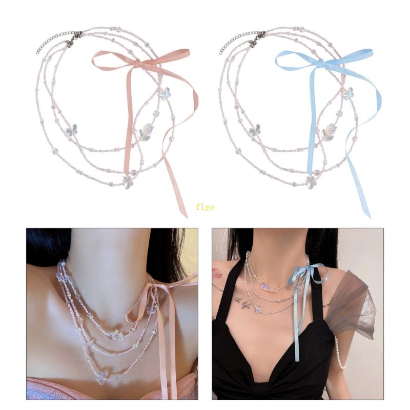 Vòng Cổ Hạt Ba Lớp Thắt Nơ Xinh Xắn Thời Trang Cho Nữ