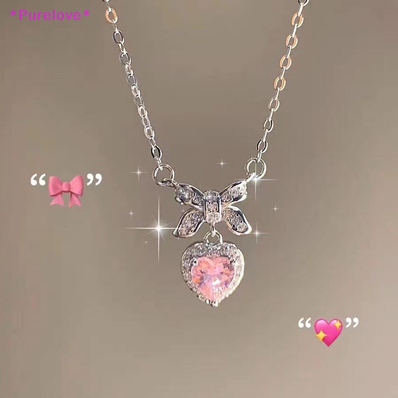 Vòng cổ Mặt Hình Nơ Đính Đá Zircon Màu Hồng Xinh Xắn Cho Nữ Mới