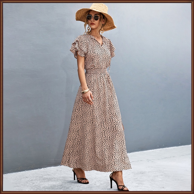 Đầm Dài Xẻ Tà Cột Dây Tay Ngắn In Họa Tiết Độc Đáo Thời Trang Mùa Hè Xinh Xắn Cho Nữ