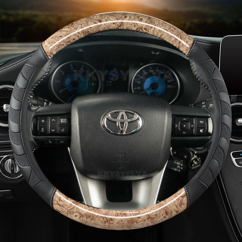 Vỏ Bọc Vô Lăng Họa Tiết Vân Gỗ Cho Toyota Fortuner 2016-2019 2021 2022 Hilux 2015-2019 2020 2022