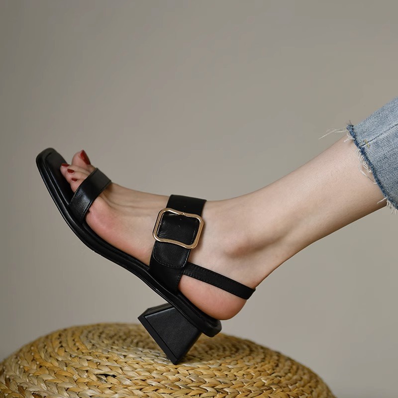 Duoya Tóc Thẳng ~ [Hàng Có Sẵn] Giày Sandal Gót Dày Hở Ngón Màu Nude Mùa Hè Cho Nữ Miễn Phí Vận Chuyển