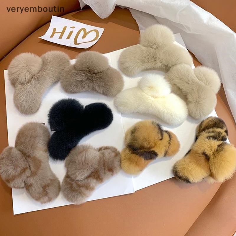 Kẹp Tóc Càng Cua Cỡ Lớn Phối Lông Thỏ Dễ Thương Cho Nữ