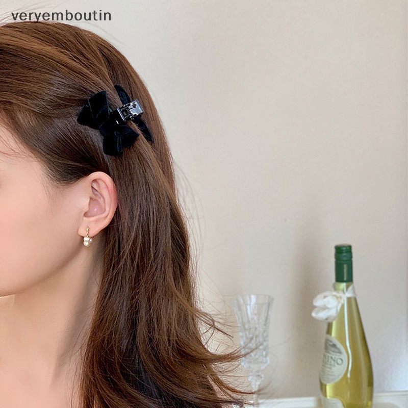 Kẹp Tóc Nơ Bằng Nhung Màu Đen Thời Trang Mùa Hè Cho Nữ