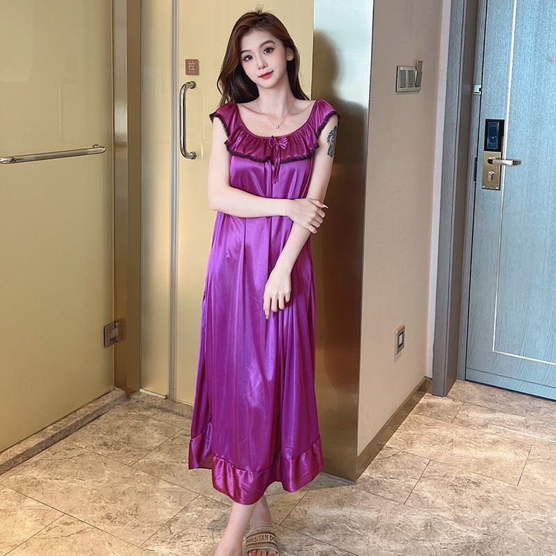 Đầm Ngủ Dáng Dài Bằng Lụa Lạnh Mỏng Phối Ren Phong Cách Thời Trang Mới 2023