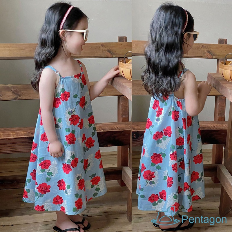 Đầm Hai Dây In Hoa Thời Trang Mùa Hè Hàn Quốc Cho Bé Gái