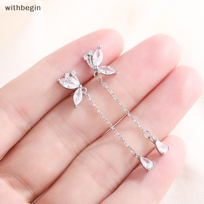 Bông Tai Dáng Dài Hình Bướm Đính Đá Zircon Lấp Lánh Thời Trang Dự Tiệc Cho Bạn Gái