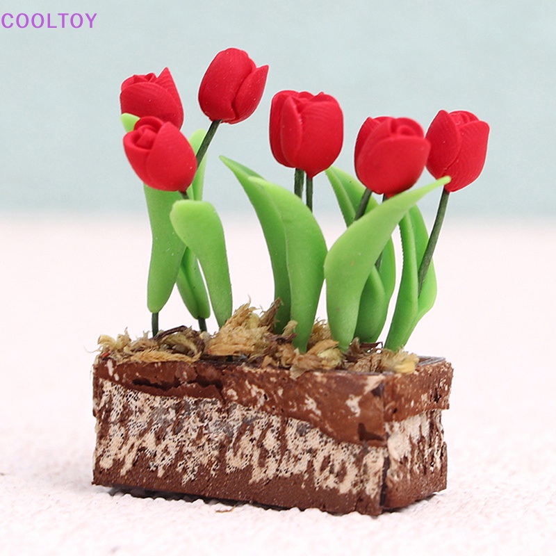 Mô Hình Hoa Tulip Đỏ Mini Tỷ Lệ 1: 12 Trang Trí Sân Vườn / Nhà Búp Bê
