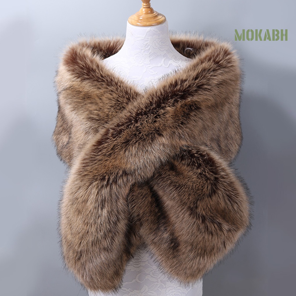 [Mokabh] Khăn Choàng Lông Giả Màu Trơn Dày Dặn Dáng Dài Phong Cách Đường Phố Mùa Thu Đông Cho Nữ