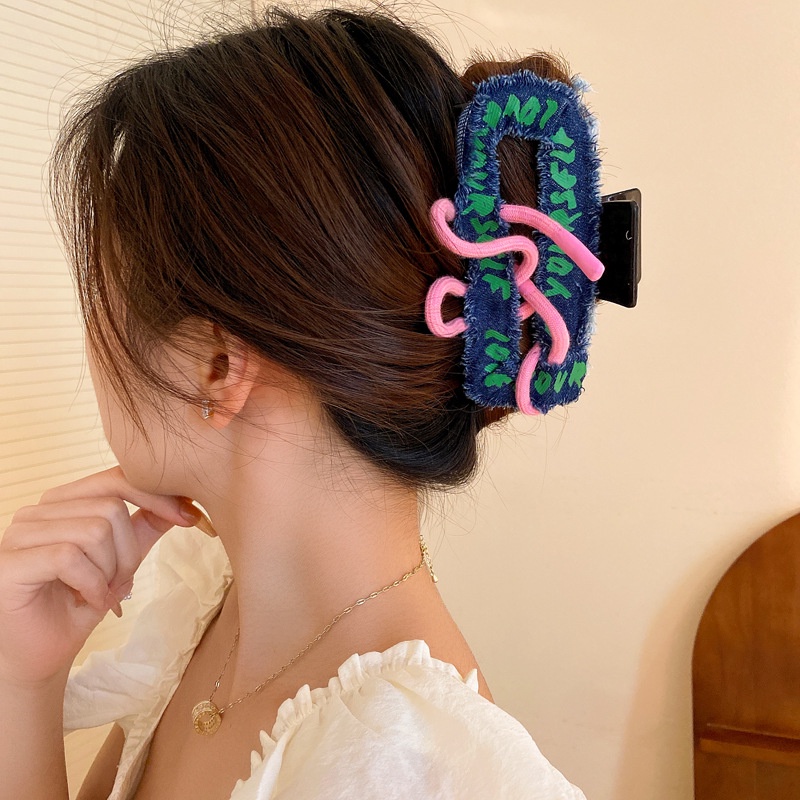 Dây Cột Tóc denim Hai Mặt In Chữ Thời Trang Cho Nữ