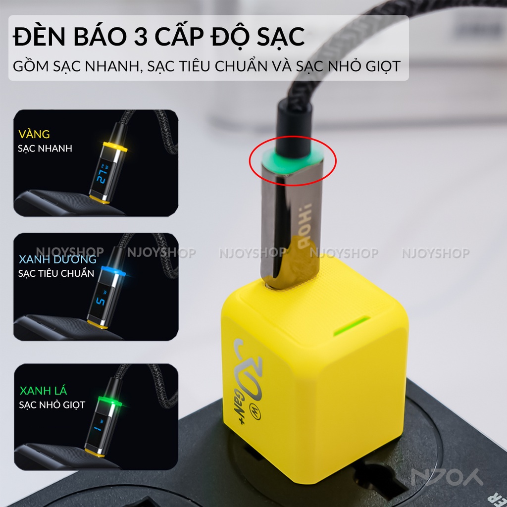 Cáp Sạc Nhanh PD 27w Aohi Dây Dù Chống Rối Đèn Led Báo Pin Độ Dài 1m 2m Cho Ip 11 12 13 14 Njoyshop