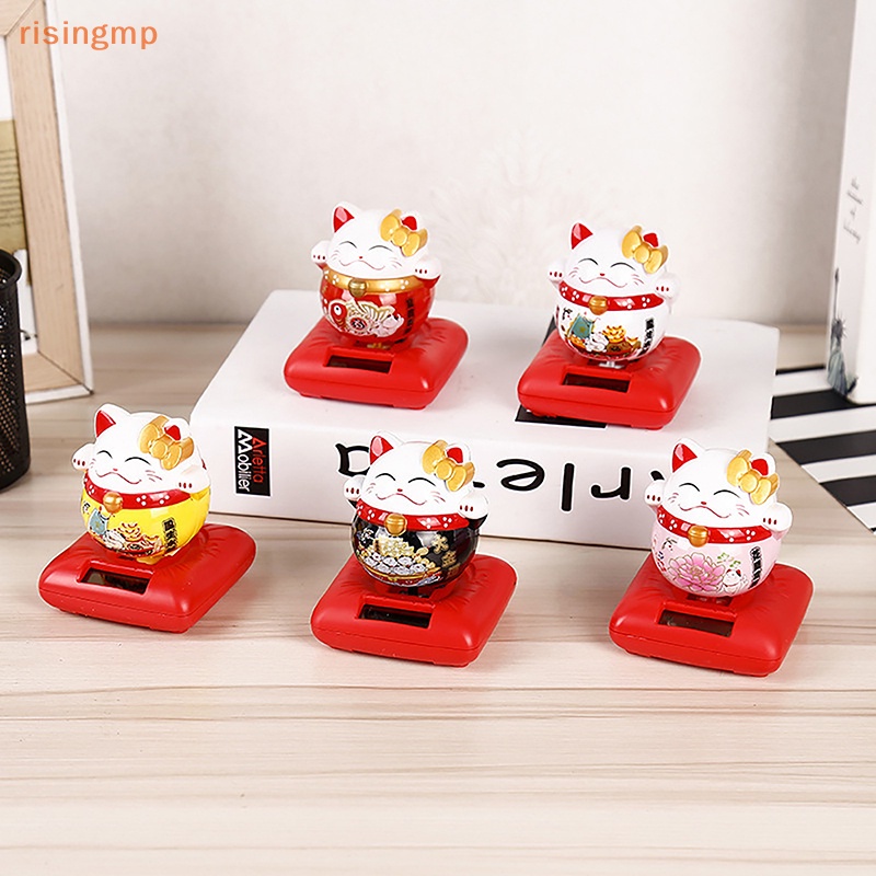 [risingmp] Tượng Mèo May Mắn Hoạt Hình Sử Dụng Năng Lượng Mặt Trời Trang Trí Bảng Điều Khiể