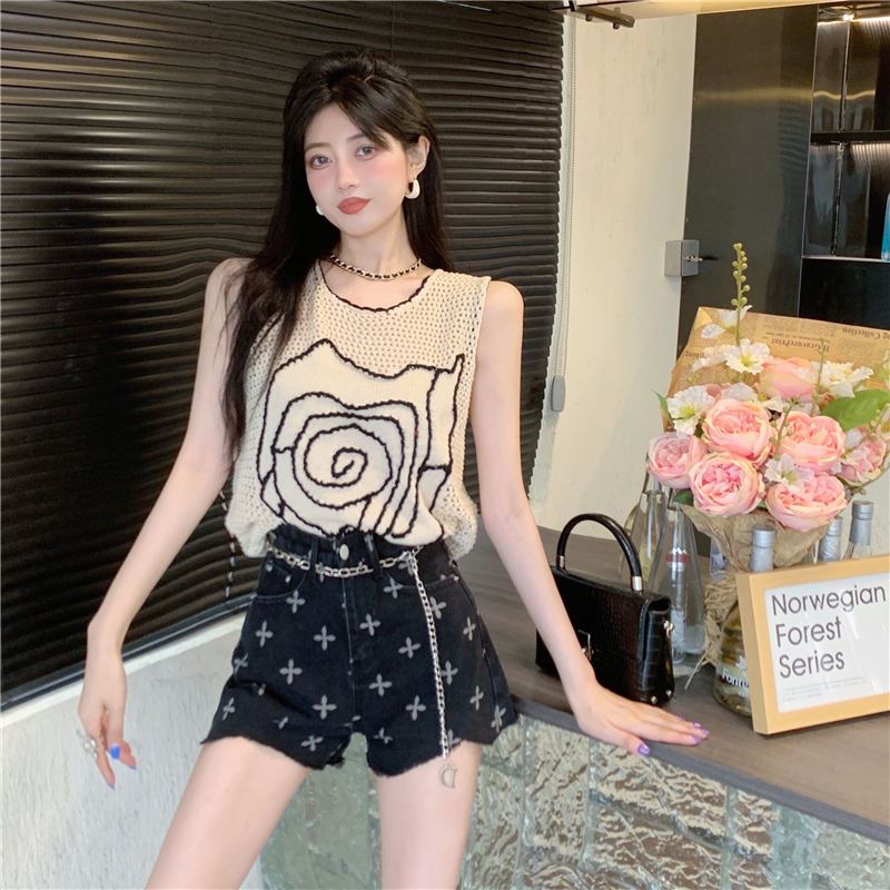 Jiashucheng Áo Dệt Kim Không Tay Thêu Họa Tiết Rỗng Phối Dây Xích Kiểu Pháp Thời Trang Mùa Hè Cho Nữ