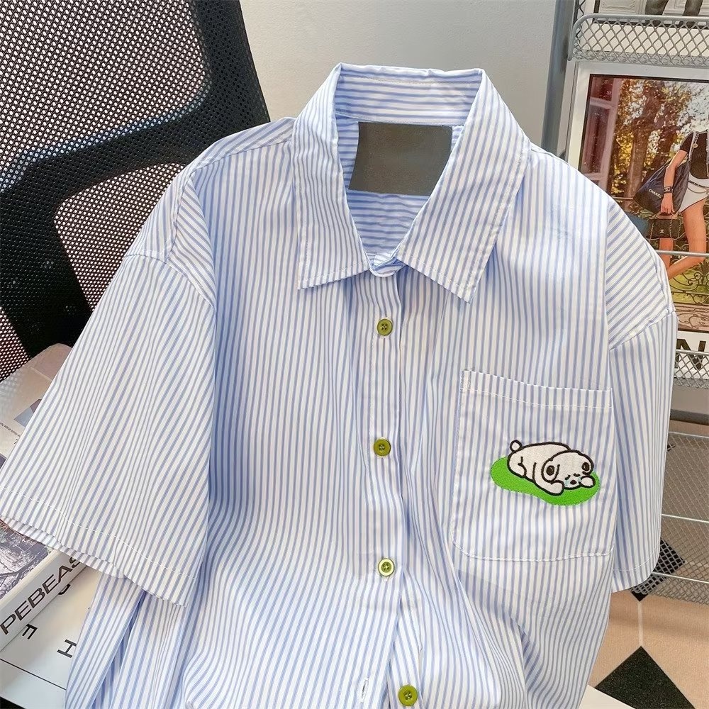 Áo Sơ Mi Tay Ngắn Dáng Rộng Thêu Họa Tiết Phong Cách Nhật Bản Thời Trang Mùa Hè Cho Nam 150kg 2