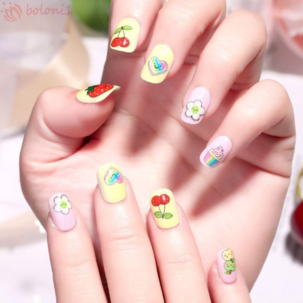 [Hàng mới về] Set 24 móng tay giả họa tiết hoạt hình nhiều màu sắc dễ thương cho bé gái