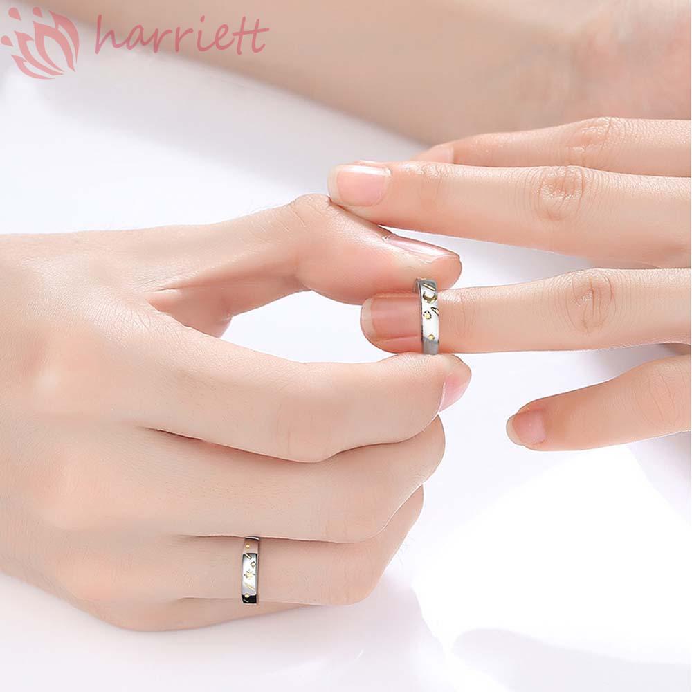 Nhẫn Cặp Hình Ngôi Sao / Mặt Trăng Có Thể Điều Chỉnh Kích Cỡ Thời Trang Cho Nam Và