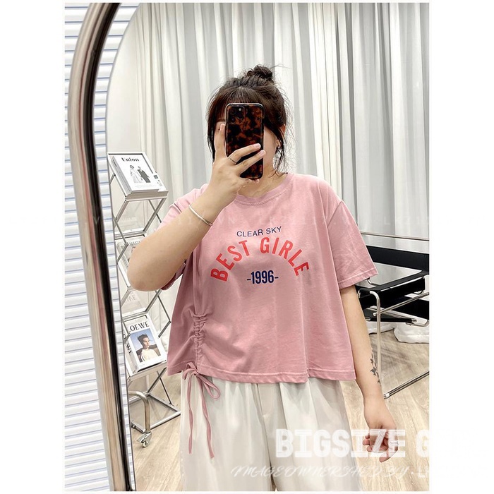 Áo thun Bigsize Áo croptop nữ kiểu form rộng tay ngắn cổ tròn thiết kế dây rút mùa hè Phong cách Hàn Quốc Thời Trang cá tính xinh đẹp bigsizegiaree