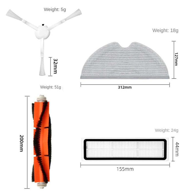 Bộ Cọ Chính / Cọ Bên / Giẻ Lau HEPA Thay Thế Cho Robot Hút Bụi Xiaomi Dreame D9 L10PRO