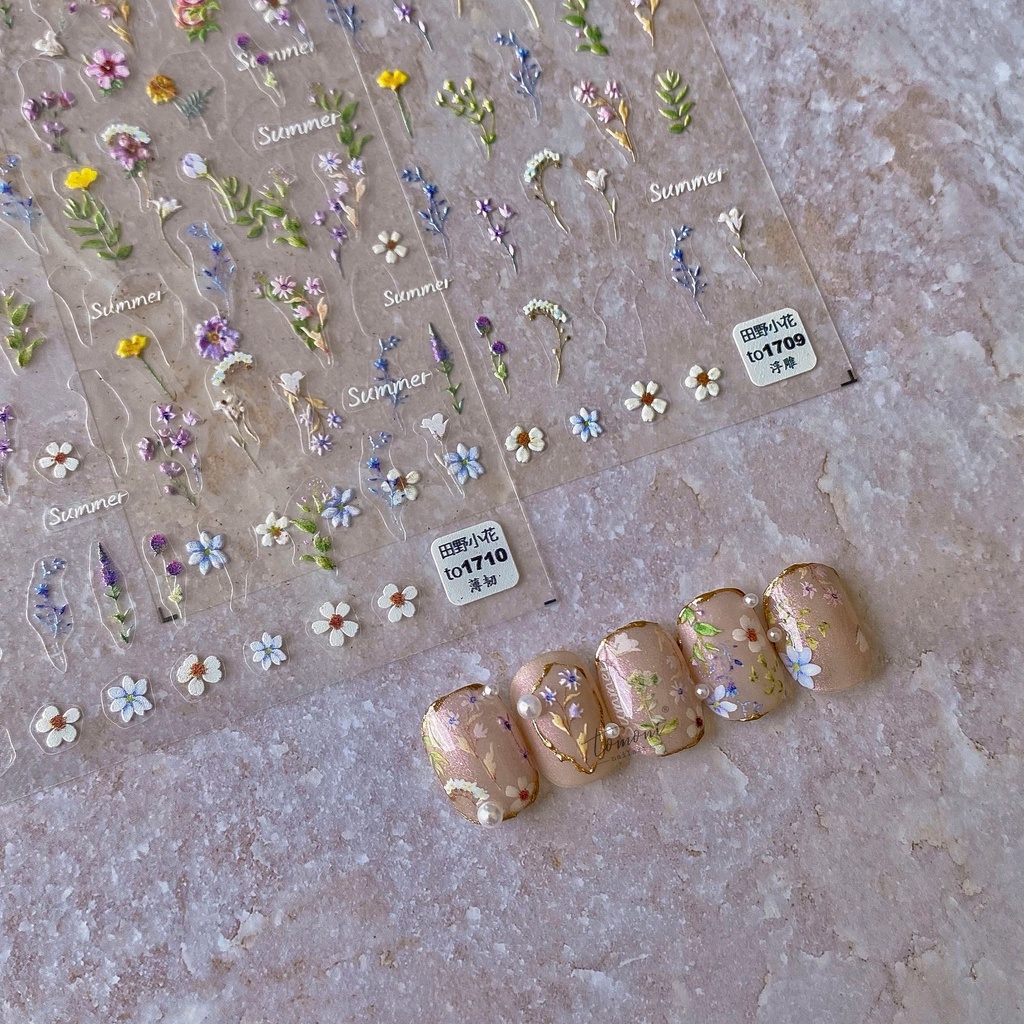 Tomoni Bộ 1709 Sticker Nổi Dán Móng Tay 5d Hình Cánh Đồng Hoa Phong Cách Nhật Bản Dễ Thương