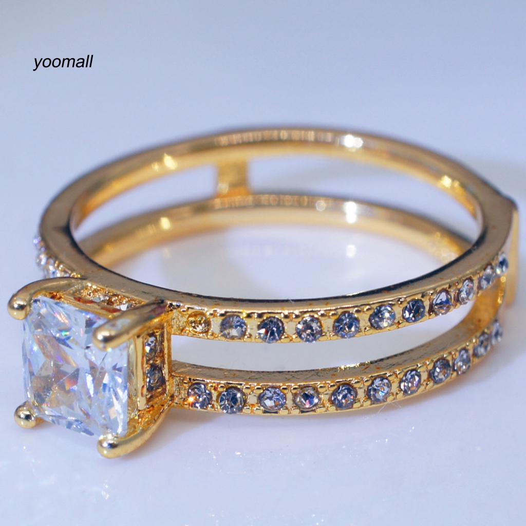 Nhẫn Hai Lớp Đính Đá Hình Vuông Thời Trang Dành Cho Nữ