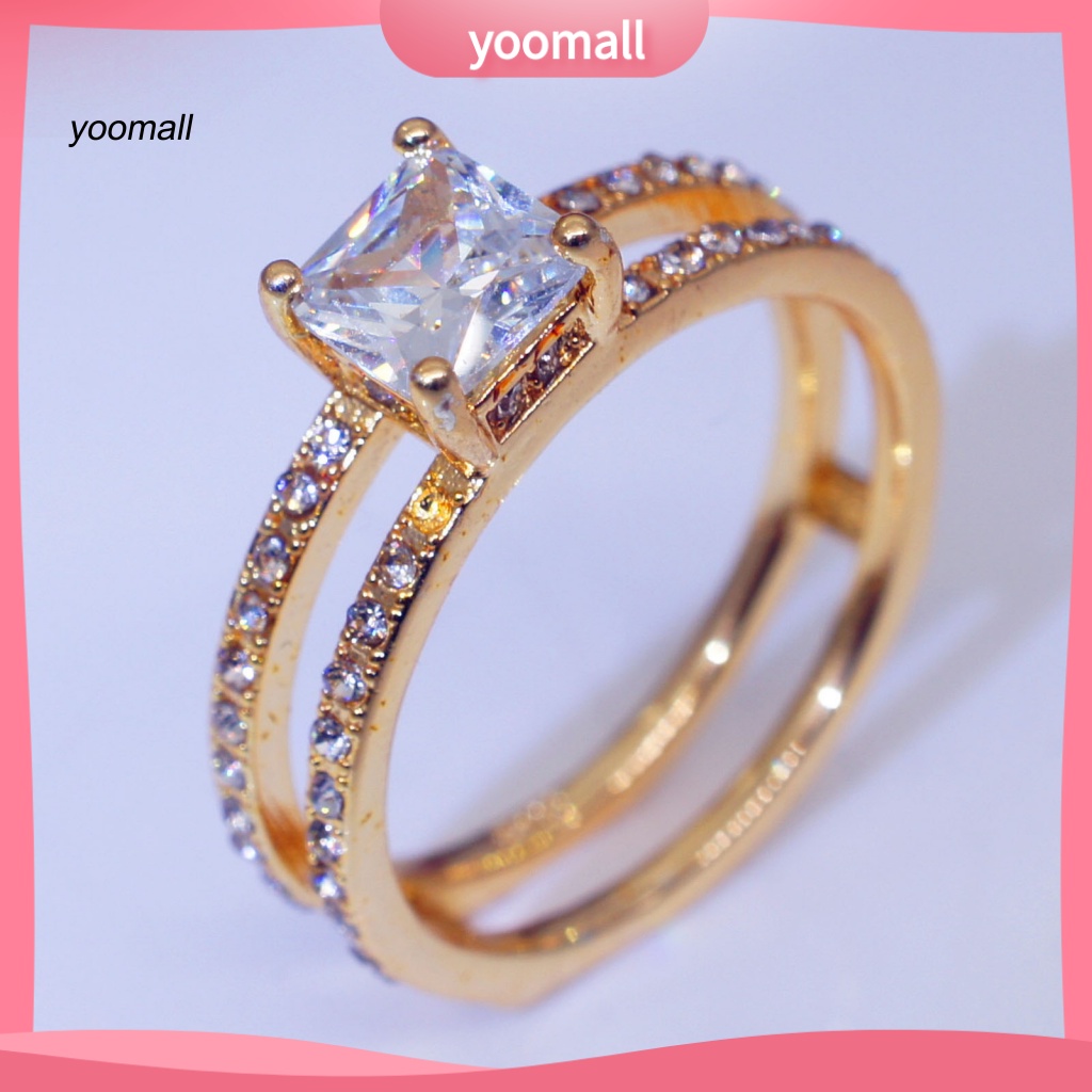 Nhẫn Hai Lớp Đính Đá Hình Vuông Thời Trang Dành Cho Nữ