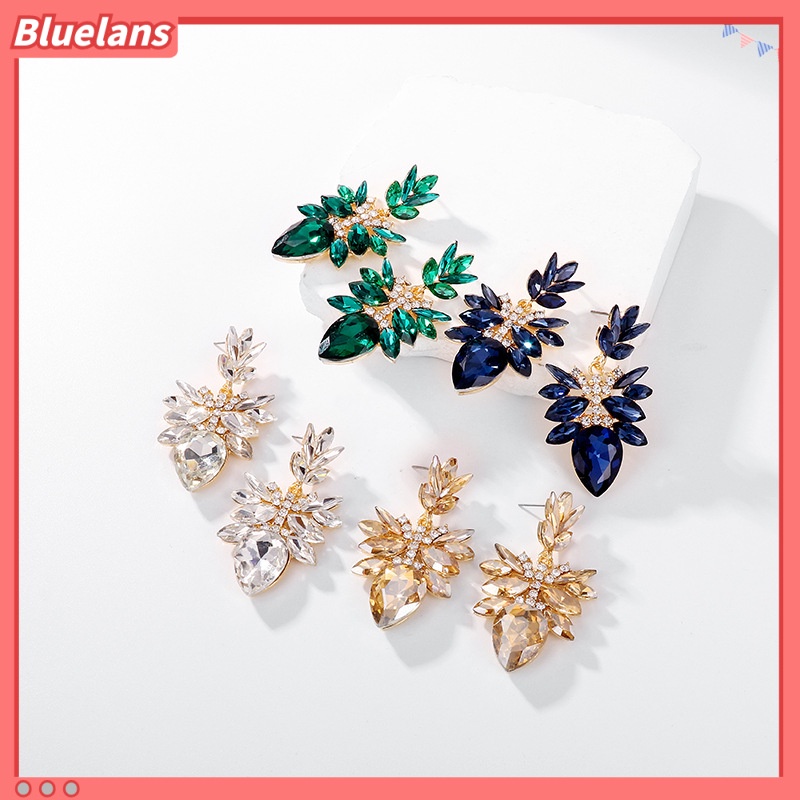 [BLS] Bông Tai Hình Hoa Lá Đính Kim Cương Pha Lê Sang Trọng Phong Cách Âu Mỹ Cho Nữ