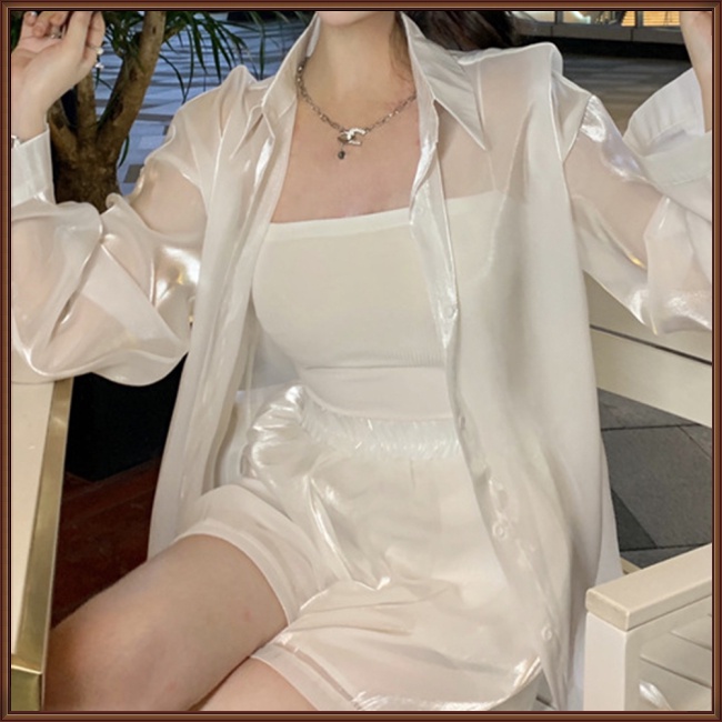 Áo Sơ Mi Dài Tay Chống Nắng Màu Trơn Thời Trang Mùa Hè Giản Dị Dành Cho Nữ