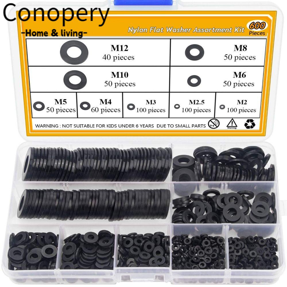 CONOPERY Bộ 600 Vòng Đệm Phẳng Màu Đen Chuyên Dụng Cho Nối Dây Điện