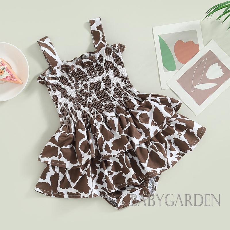 Bộ Áo Liền Quần Không Tay In Hình Bò Sữa / Hoa Cúc Dành Cho Bé Gái 0-18 Tháng Tuổi