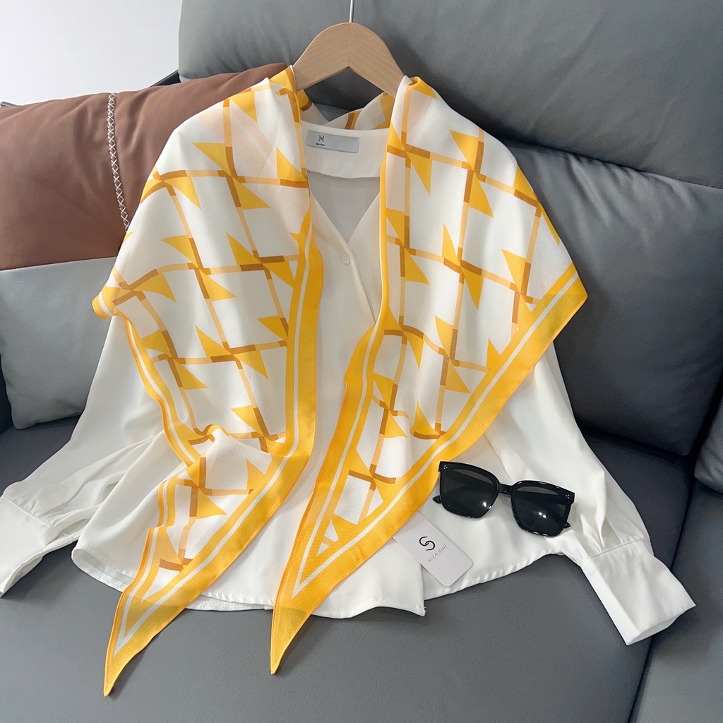 Khăn Choàng Nhỏ Thắt Nút Họa Tiết Hình Học Thời Trang Mùa Hè Cho Nữ