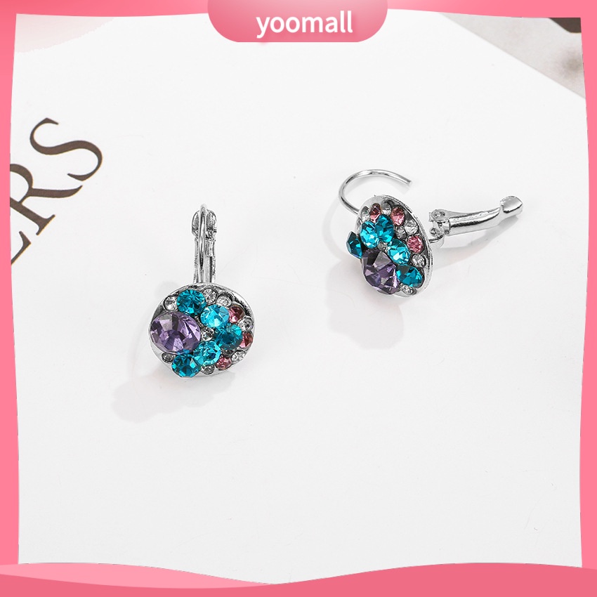 Bông Tai Tròn Đính Đá Nhiều Màu Bằng Hợp Kim Cho Nữ