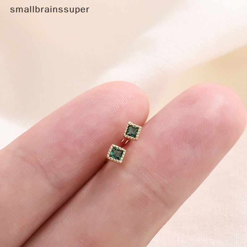 Khuyên Tai Đính Đá Zircon Hình Vuông Màu Sắc Ngọc Lục Bảo Thời Trang Cho Nữ SBS