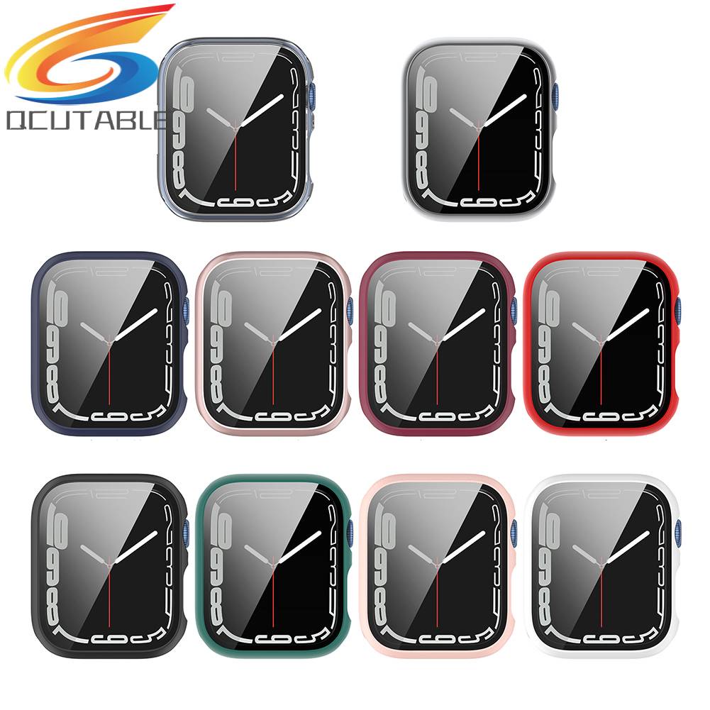 Ốp Bảo Vệ Mặt Đồng Hồ Thông Minh Bằng PC Cứng Kèm Kính Cường Lực Cho Appie Watch Series 8 7 6 5