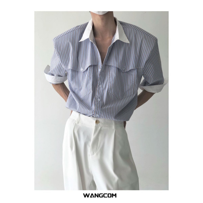 Áo Sơ Mi Tay Ngắn Dáng Rộng Kẻ Sọc Màu Sắc Tương Phản Thời Trang Mùa Hè Cho Nam