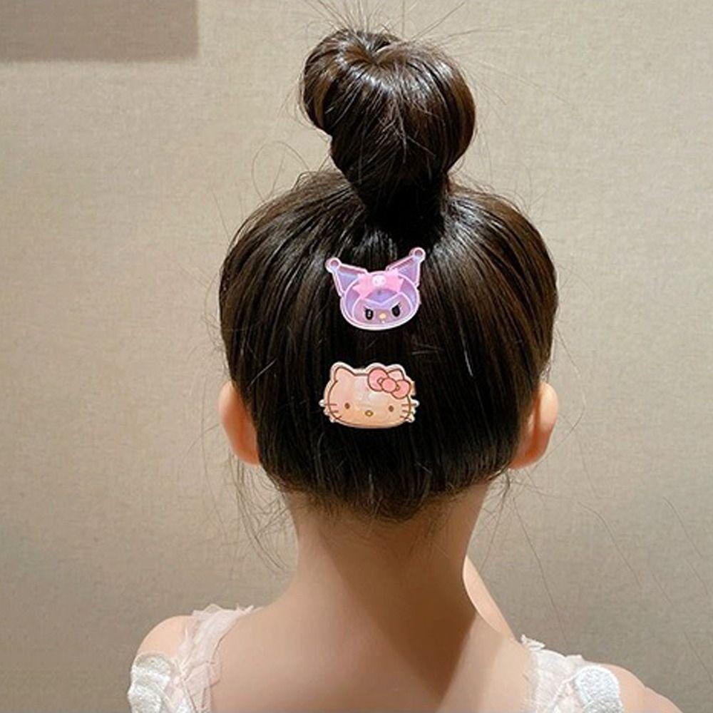 Kẹp Tóc Mái Bằng Vải Hình Mèo Kitty Màu Dạ Quang Dễ Thương Cho Nữ