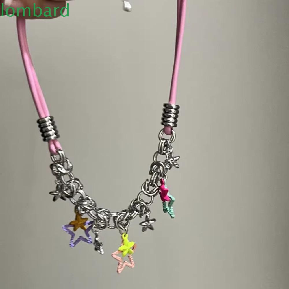 Vòng cổ Mạ Điện Dạng Xoắn Mặt Ngôi Sao Nhiều Màu Sắc Phong Cách Hip Hop Thời Trang