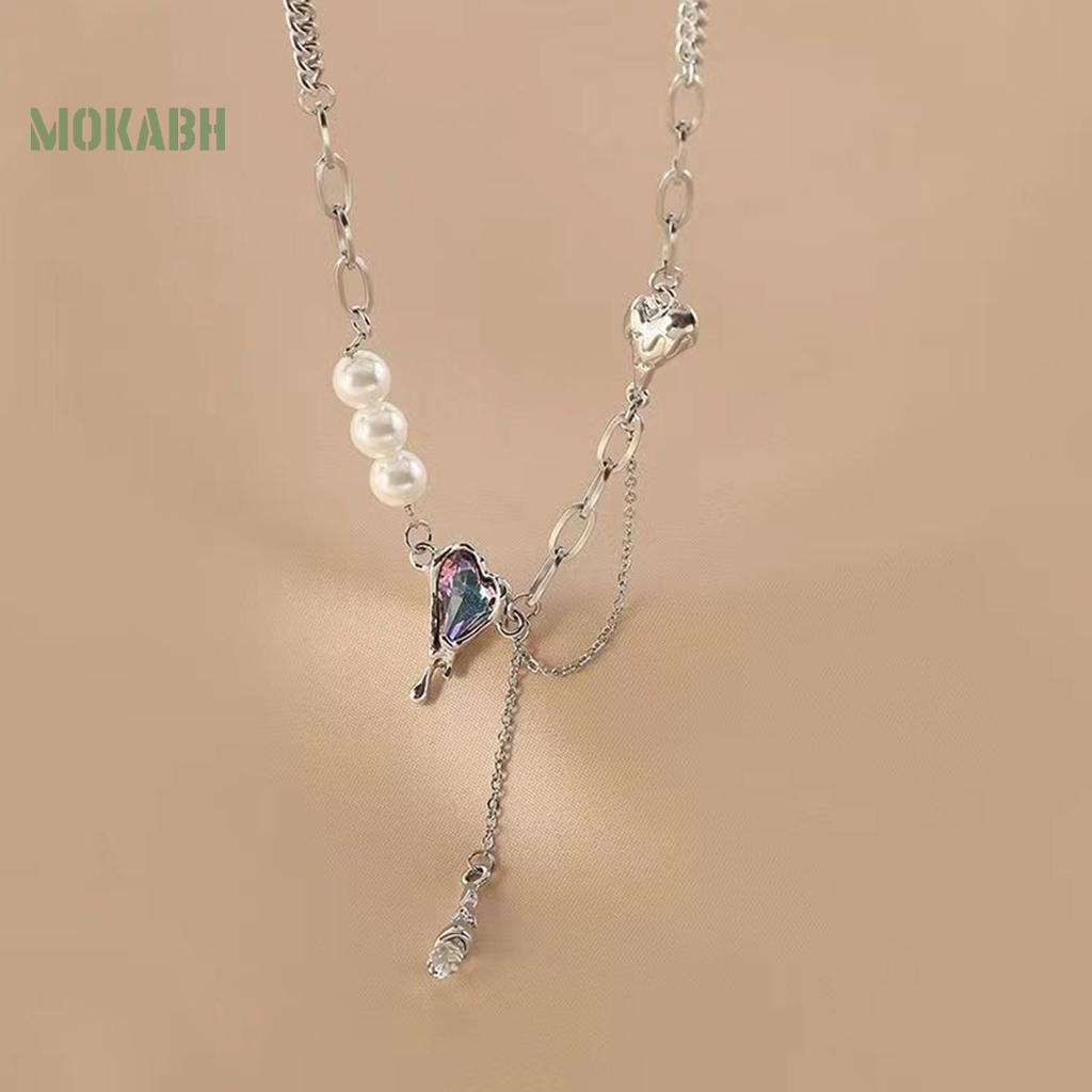 [Mok Abh] Vòng cổ Mặt Hình Trái Tim Đính Ngọc Trai Nhân Tạo Thời Trang
