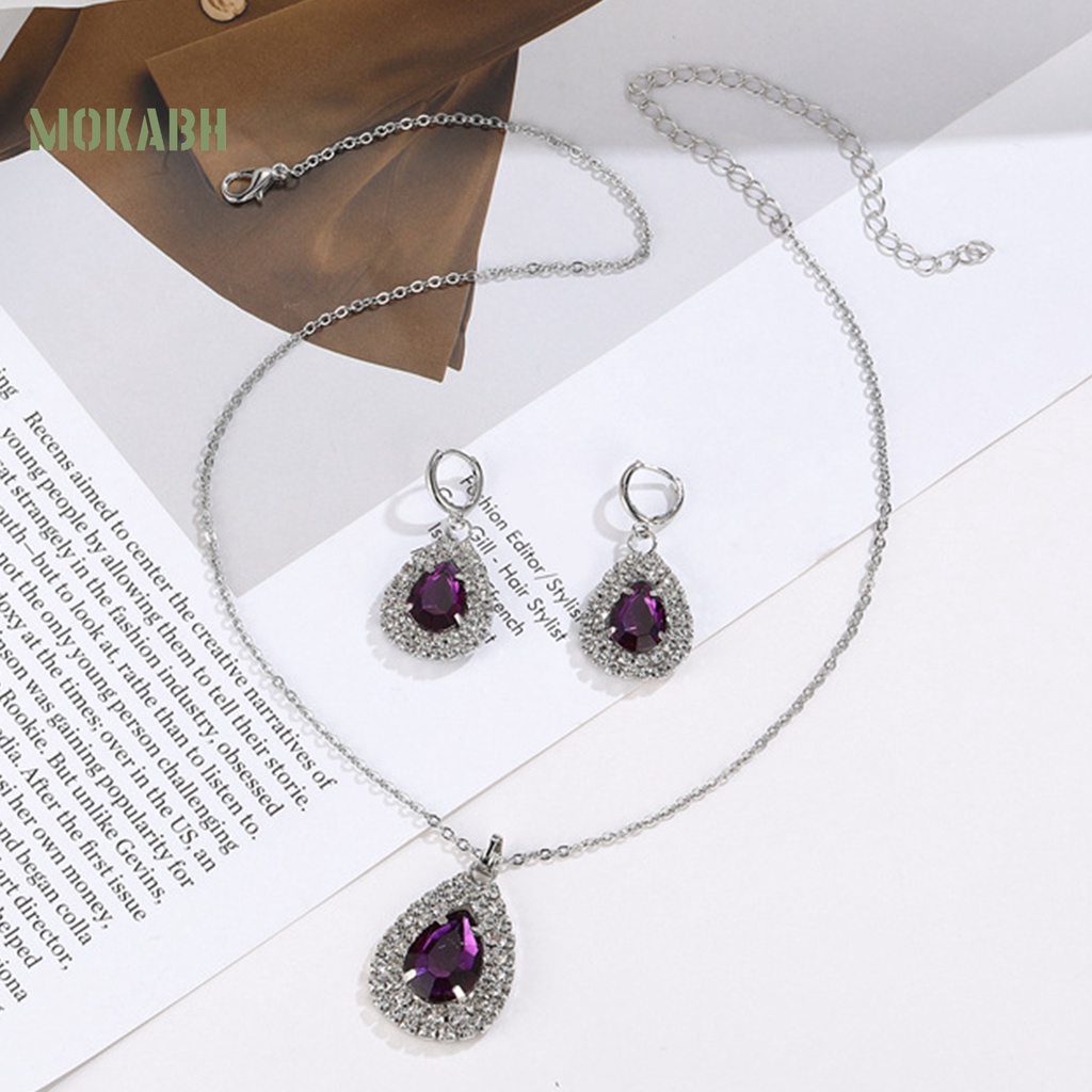 1 Bộ Vòng cổ + Bông Tai Mạ Điện Đính Kim Cương Giả Lấp Lánh Sang Trọng