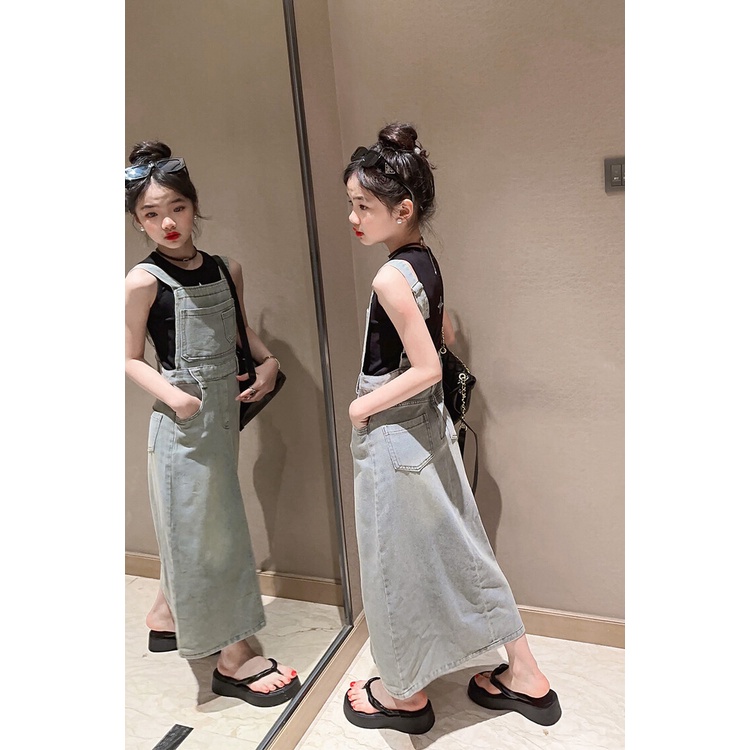 Set Áo Váy Yếm Denim Thời Trang Mùa Hè Mới Cho Bé Gái