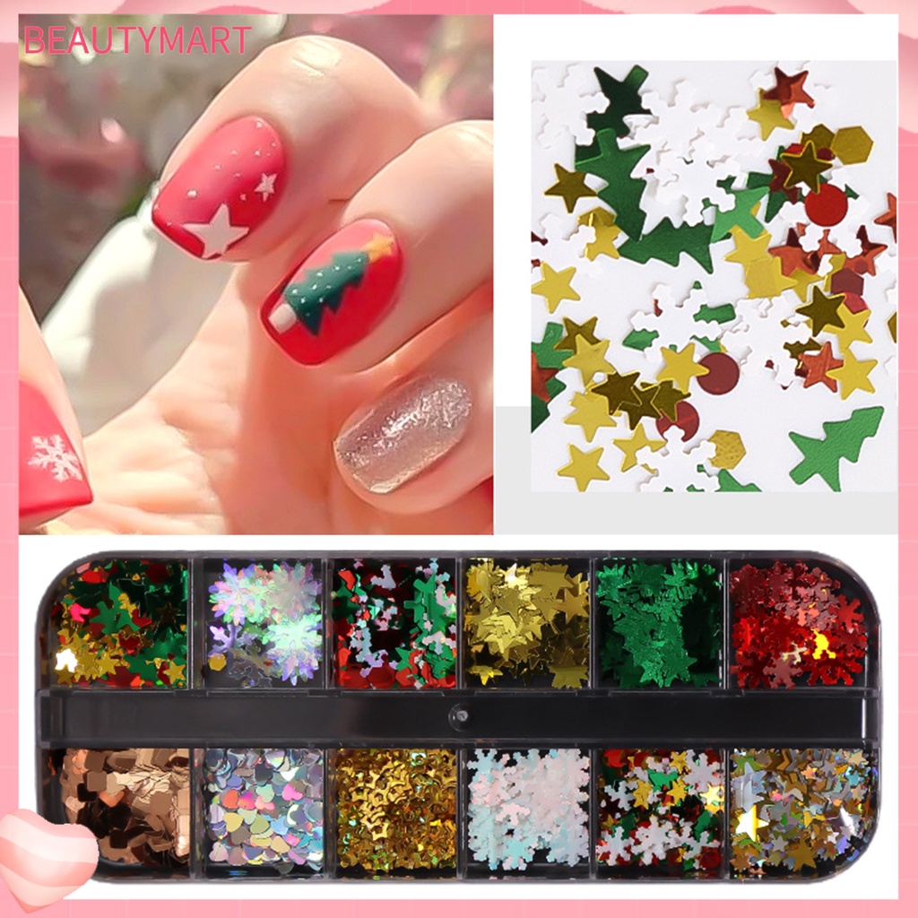 1 Hộp Sequin Lấp Lánh Hình Bông Tuyết Nhiều Màu Sắc Trang Trí Móng Tay Nghệ Thuật