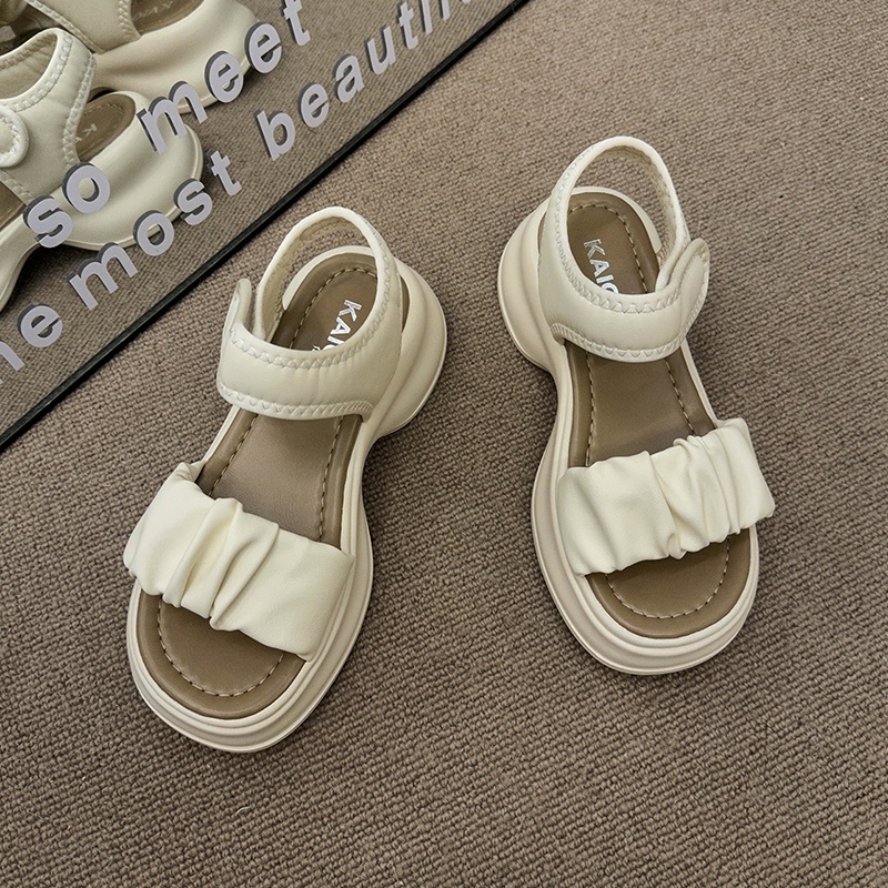 Atikota Sandal Hở Ngón Đế Dày Mềm Mại Khóa Dán Đa Năng Thời Trang Đi Biển Cho Nữ