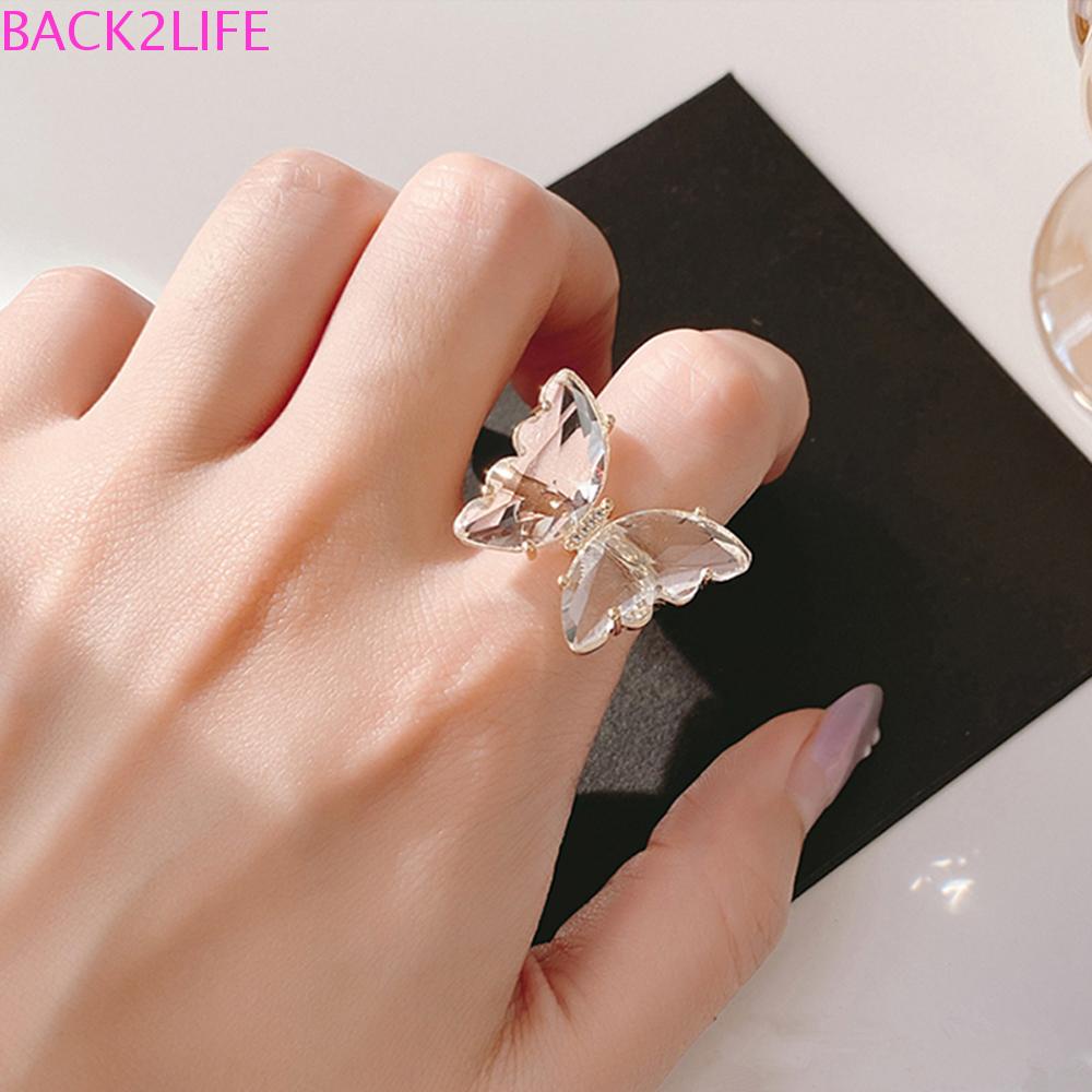 BACK2LIFE Nhẫn Hình Bướm Màu Kẹo Trong Suốt Lấp Lánh Thời Trang Cho Nữ