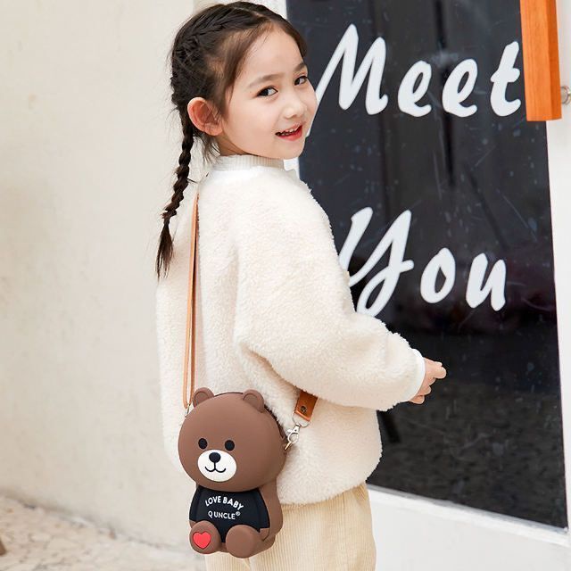 Túi Đeo Chéo Đựng Điện Thoại / Tiền Xu / Điện Thoại Hình Gấu Nâu Phong Cách Mới Cho Bé Gái
