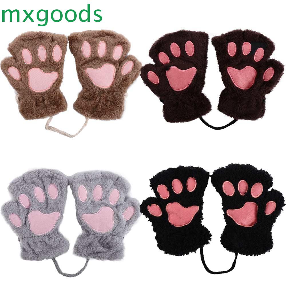 MXGOODS Găng Tay Hở Ngón Giữ Ấm Mềm Mại Nhiều Màu Hình Chân Gấu Đáng Yêu Cho Bé Gái