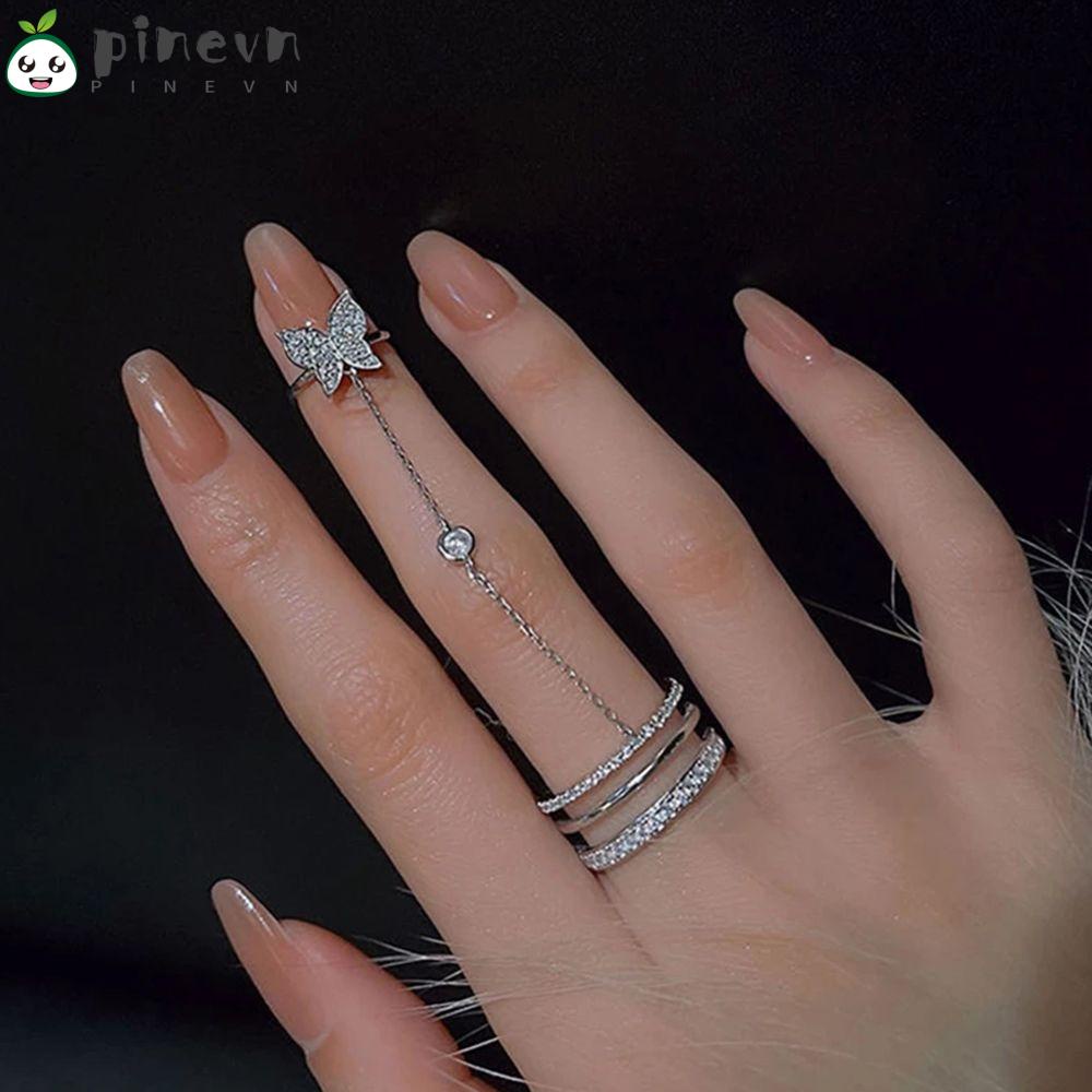 PINEVN Nhẫn Hình Bướm Nhiều Lớp Màu Sắc
