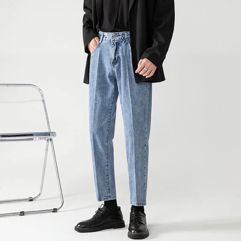Quần Jean Dài Dáng Rộng Mỏng Màu Trơn Thời Trang Thu Đông Hàn Quốc Đơn Giản Chất Lượng Cao Cho Nam