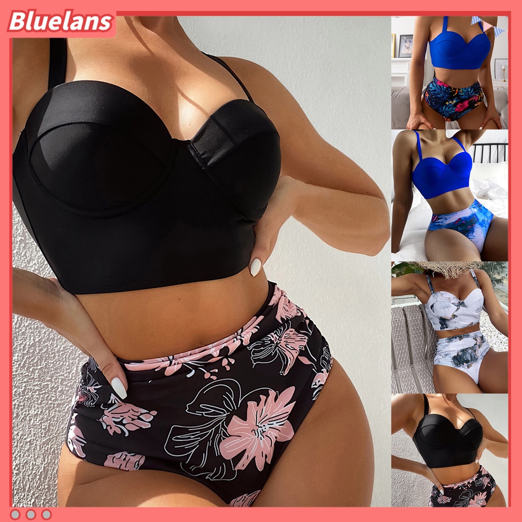 Bộ Đồ Bơi 2 Mảnh Có Mút Nâng Ngực Màu Sắc Trơn Quyến Rũ Dành Cho Nữ