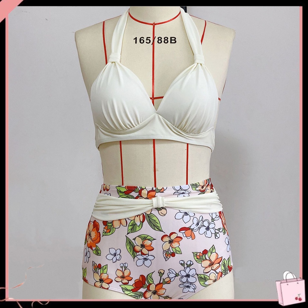 Bộ Bikini 2 Mảnh Lưng Cao Họa Tiết Chấm Bi Gợi Cảm Cho Nữ